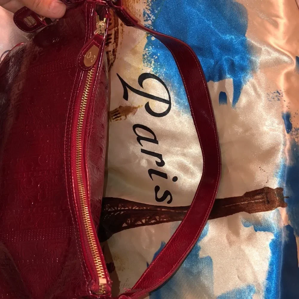 Liz Claiborne Dark Red Candy Apple Faux Leather Hobo Purse
